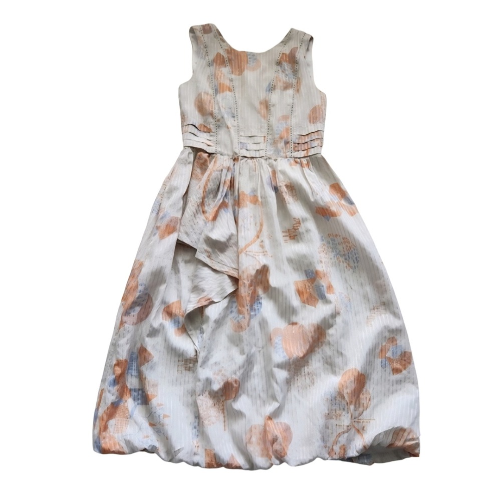 SHAKA‎ Thai Designer Cotton Silk Abstract Floral Dress Medium Sleeveless Ruffle - Picture 8 of 8